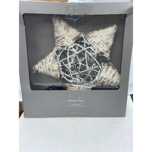 New Pottery Barn Light Up Snowy Star Handcrafted Rattan Tree Topper - Picture 3 of 9